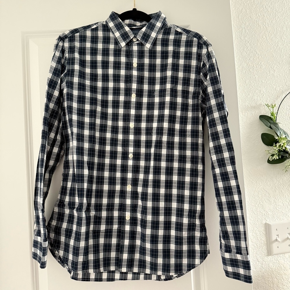 Express Men's Navy and White Checkered Shirt
